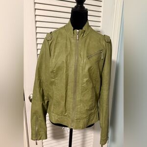 Jacket Faux Leather Jou Jou Olive Green Women's Jacket in an XL!
